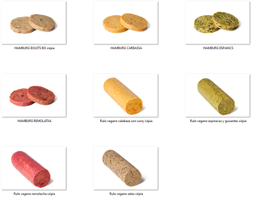 Hamburguesas veganas i rulos de diferentes sabores